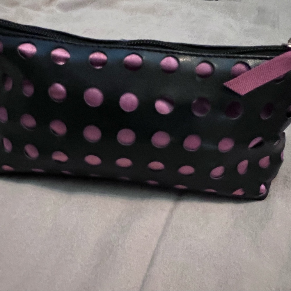 VICTORIAS SECRET Makeup Bag Black & Pink See Through Polka Dot NEW